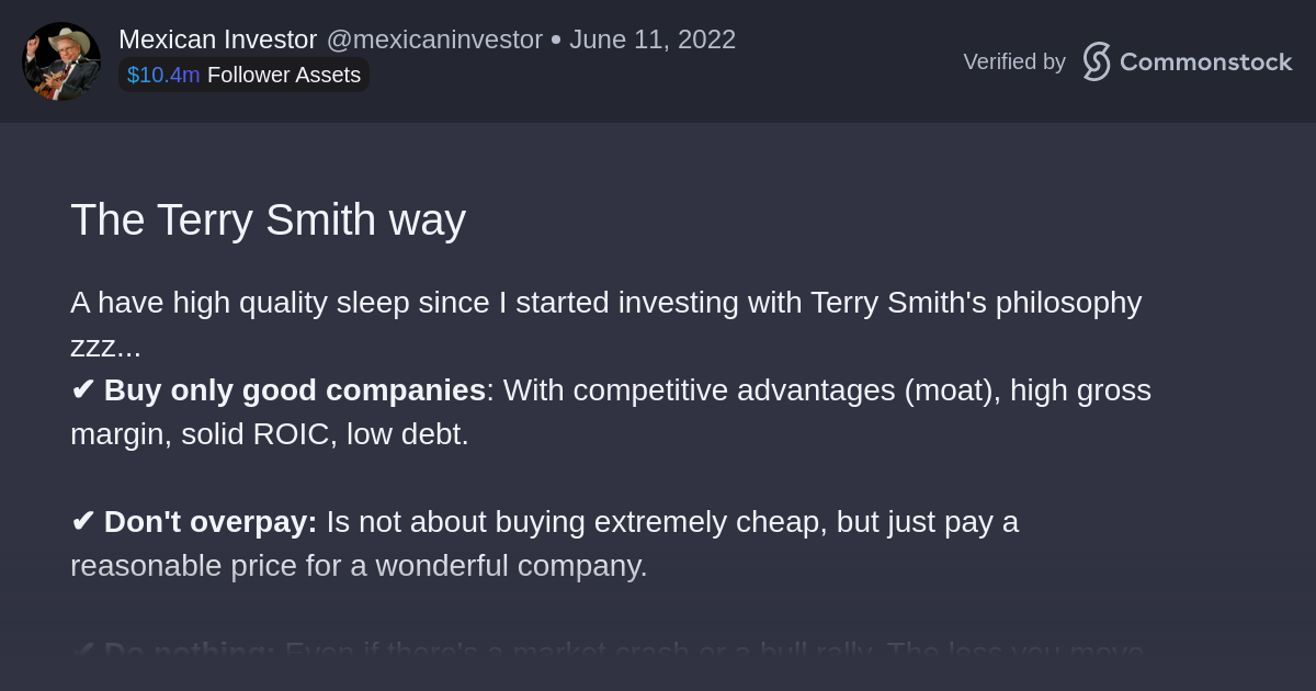 Post by Mexican Investor | Commonstock | The Terry Smith way