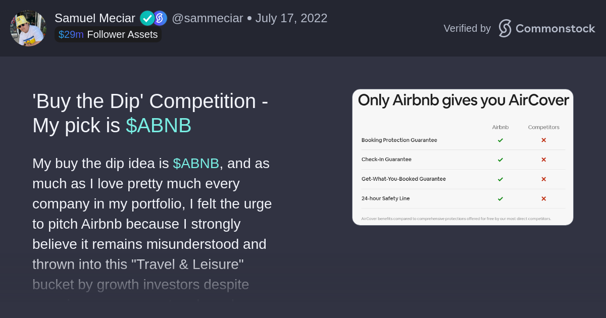 Post by Samuel Meciar | Commonstock | 'Buy the Dip' Competition - My pick is $ABNB