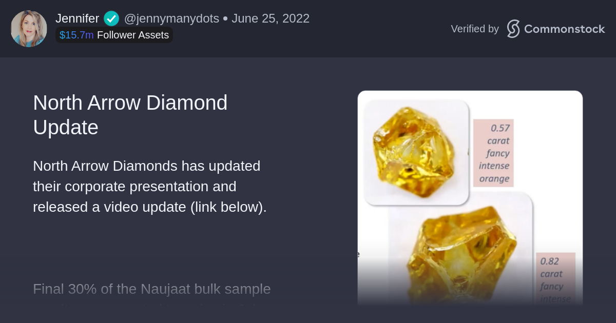 Post by Jennifer | Commonstock | North Arrow Diamond Update