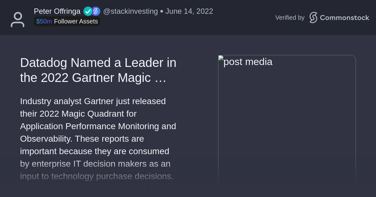 Post by Peter Offringa Commonstock Datadog Named a Leader in