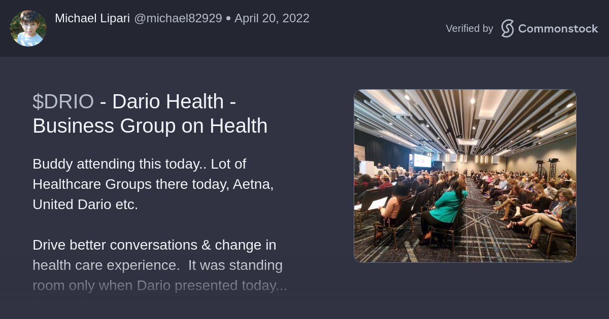 Post by Michael Lipari | Commonstock | $DRIO - Dario Health - Business Group on Health - Annual Conference