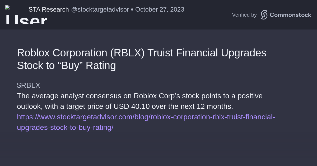 Roblox Corporation (RBLX) Truist Financial Upgrades Stock to Buy Rating