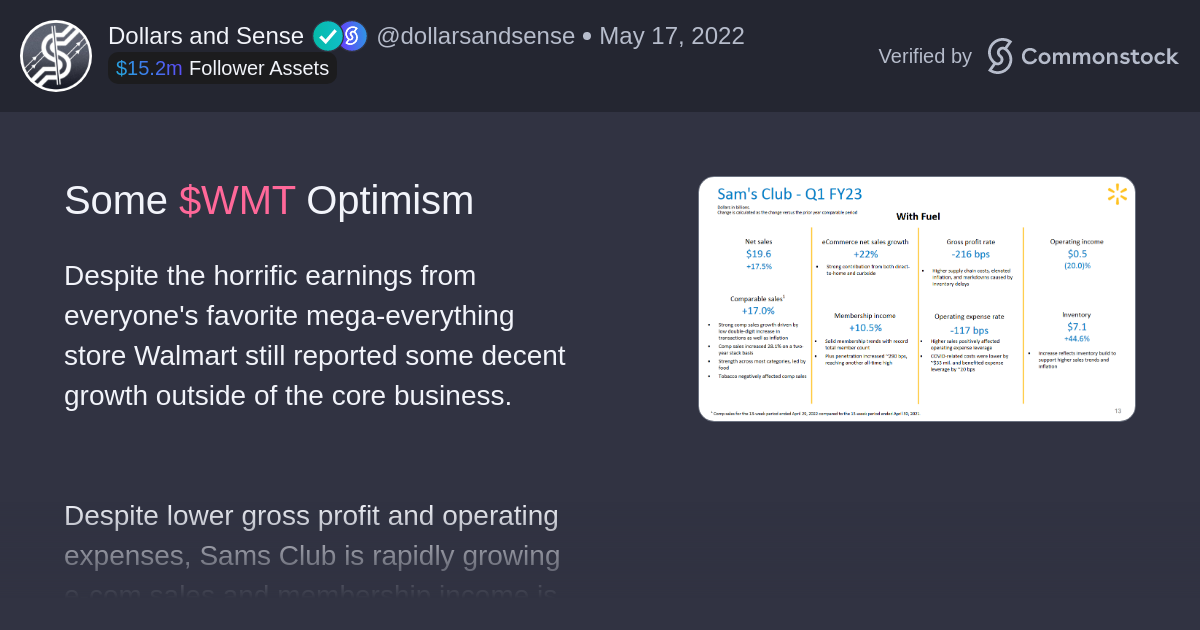 Post by Dollars and Sense | Commonstock | Some $WMT Optimism